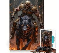 Guerrier Squelette chevauchant Un Chien de l'enfer Puzzle de 1000 pièces pour Adultes Cadeau Stimulant et Amusant Jeu de réflexion Design Calme et Amusant Assemblage Cadeau Exquis 38x26cm