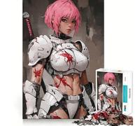 Guerrière aux Cheveux Roses en Armure Blanche Puzzle de 1000 pièces pour Adolescents Jeu de réflexion et de Calme Qualité supérieure Cadeau de Noël (50x75cm)