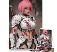 Guerrière aux Cheveux Roses en Armure Blanche Puzzle de 1000 pièces pour Adolescents Jeu de réflexion et de Calme Qualité supérieure Cadeau de Noël (50x75cm)