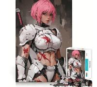 Guerrière aux Cheveux Roses en Armure Blanche Puzzle de 1000 pièces pour Adolescents Jeu de réflexion Passe-Temps Calme Découpe précise Cadeau saisonnier (38x52cm)
