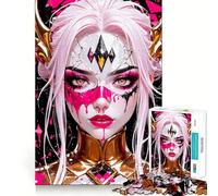 Guerrière aux Cheveux Roses et au Masque Puzzle de 1000 pièces pour Adolescents Wise Think Toy Leisure Fun Clear Cut Décoration Murale (38x26cm)