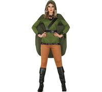 Guerrière médiévale Costume de carnaval Avec cape Sac de ceinture Tunique verte Archer Héros Déguisement Aventurier Robin Forêt Princesse, Taille : 42 - 44 (L) Couleur : Vert