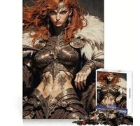 Guerrière rousse avec Ours et épée Puzzle 1000 pièces pour Adultes Jeu de réflexion Intelligent Décoration Murale Amusante et décontractée aux Bords Lisses (38x52cm)