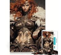 Guerrière rousse avec Ours et épée Puzzle 1000 pièces pour Adultes Jeu de réflexion Intelligent Décoration Murale Amusante et décontractée aux Bords Lisses (38x52cm)