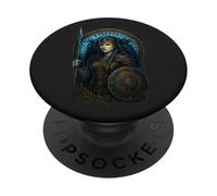 Guerrière Viking Lance Bouclier Rond Huginn Muninn Runes PopSockets PopGrip Adhésif