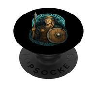 Guerrière Viking Lance Bouclier Rond Huginn Muninn Runes PopSockets PopGrip Adhésif