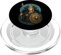 Guerrière Viking Lance Bouclier Rond Huginn Muninn Runes PopSockets PopGrip pour MagSafe