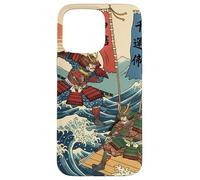 Guerriers samouraïs dans la Bataille Ukiyo-e Style Japonais Vague Coque pour iPhone 15 Pro Max