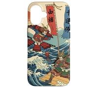 Guerriers samouraïs dans la Bataille Ukiyo-e Style Japonais Vague Coque pour iPhone 16