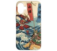 Guerriers samouraïs dans la Bataille Ukiyo-e Style Japonais Vague Coque pour iPhone 16 Plus