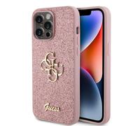 GUESS Coque de protection pour iPhone 15 Pro Max – Paillettes et logo métal – Rose 17 cm (6,7")
