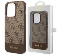 Guess 4G Bottom Stripe Metal Logo Collection - Coque pour iPhone 14 (marron)