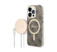Guess 4G Bundle Pack MagSafe Case & Charger, brun/or - iPhone 14 Pro