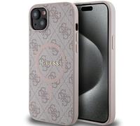 Guess 4G Collection Étui MagSafe en cuir avec logo métallique pour iPhone 14 / 15 / 13 - rose