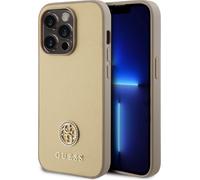Guess Housse 4G strass métal logo iPhone 15 Pro or