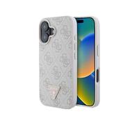 GUESS 4G Strass Triangle Metal Logo Diamond Edition Étui de Protection en Cuir pour iPhone 16 6,1" Rose
