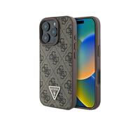 Guess 4G Strass Triangle Metal Logo Diamond Edition Étui de Protection en Cuir pour iPhone 16 Pro Max 6,9" Marron