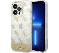 Guess 4g Stripe Script Logo Motif galvanisé - Housse pour iPhone 14 Pro Max (or)