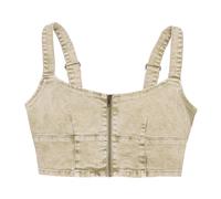 Guess - Aged Zip Bustier Denim Top - Femme - Tops - Beige - Taille: 42 FR