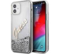Guess Apple iPhone 12 Mini Argent Paillettes Vintage Script Paillettes Hard Case Cover Etui de protection