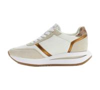 Guess Chaussures de sport pour femme - Blanc et beige, détails dorés, semelle blanche - Taille 37 EU