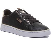 Guess Beckie Lacée Logo Femme Baskets En Noir Or UK 3 - 11