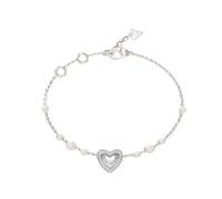 GUESS Beloved Heart & Pearls Chain Bracelet Rhodium argenté