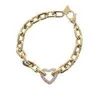 GUESS Beloved Pave Heart Chain Bracelet S Yellow Gold/Pink