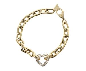 GUESS Beloved Pave Heart Chain Bracelet S Yellow Gold/Pink