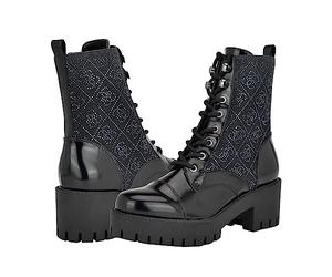 GUESS Bottes de combat Watie, Bottes Hautes pour femme, Denim noir 002, 38.5 EU