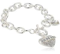 GUESS Bracelet argenté avec breloque en forme de cœur pour femme, taille unique, cristal, 18 cm, verre