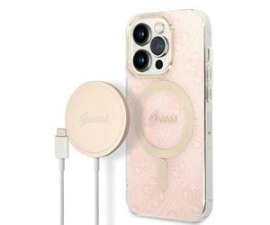 GUESS Bunddeln GUBPP14XH4EACSP Coque et Chargeur iPhone 14 Pro Max 6,7" Coque Rigide Rose Impression 4G