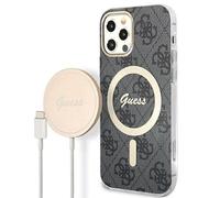 GUESS Bundle GUBPP12MH4EACSK Coque et Chargeur iPhone 12/12 Pro Noir Coque Rigide Impression 4G
