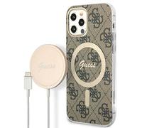 GUESS Bundle GUBPP12MH4EACSW Coque et Chargeur pour iPhone 12/12 Pro Marron Rigide 4G Imprimé