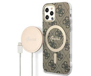 GUESS Bundle GUBPP12MH4EACSW Coque et Chargeur pour iPhone 12/12 Pro Marron Rigide 4G Imprimé