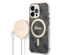 GUESS Bundle GUBPP13LH4EACSK Coque et Chargeur iPhone 13 Pro Noir Hard Case 4G Print