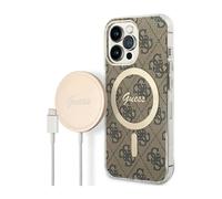 Guess Bundle Pack Housse 4G Pour Magsafe Marron Or - iPhone 13 Pro