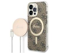 Guess Bundle Pack Housse 4G Pour Magsafe Marron Or - iPhone 13 Pro