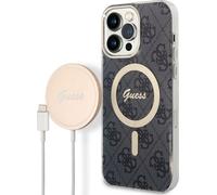 Guess Bundle Pack MagSafe 4G - Étui + chargeur MagSafe pour iPhone 14 Pro Max (noir/doré)
