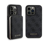 Pack Coque pour iPhone 13 Pro MagSafe Saffiano Motif 4G et Powerbank 5000mAh Noir