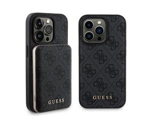 Guess Bundle Pack MagSafe 4G Metal Gold Logo - Ensemble coque + Power Bank 5000mAh MagSafe iPhone 14 Pro Max (noir)