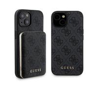Guess Bundle Pack MagSafe 4G Metal Gold Logo - Ensemble coque + Power Bank 5000mAh MagSafe iPhone 15 (noir)