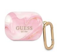 Coque pour AirPods Pro Marbrée Silicone Rigide avec Mousqueton Guess Rose G