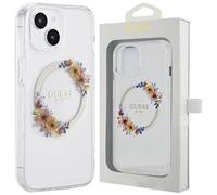 Guess Case Flowers Ring Logo Glossy MagSafe iPhone 15 Transparent