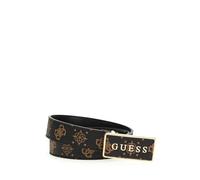 GUESS Ceinture avec imprimé logo, boucle dorée, noire et marron, Noir et y marron, L