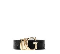 Guess Ceinture pour femme avec logo G, cuir noir avec motif en relief, boucle dorée, réversible, N£oir/lilas, M