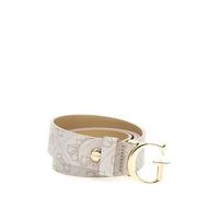 GUESS Ceinture pour femme, design monogramme blanc et beige, boucle G dorée, Blanc/beige, M