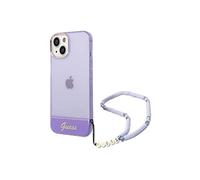 Guess CG Mobile Coque de téléphone pour iPhone 14 Plus en Violet translucide avec Sangle, PC Anti-Rayures, Coque Rigide Confortable et Durable avec Ports accessibles, Absorption des Chocs et Logo