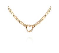 GUESS Collier à maillons dorés avec breloque en Forme de cœur pavé, Taille Unique, Verre, Cristal, Taille Unique, Verre, Cristal