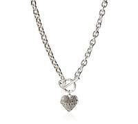 GUESS Women's Pave Heart with Logo Banner Pendant Toggle Necklace